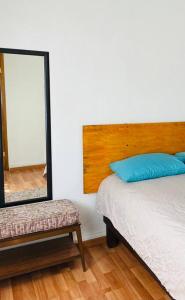 Llit o llits en una habitació de Mini Depa cerca del aeropuerto y Foro Sol.