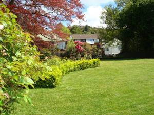 een tuin met een huis en wat struiken en bomen bij Heriot Lane City Apartments in Dunedin