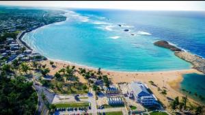 an aerial view of a beach and the ocean at Villamar2 in Yeguada