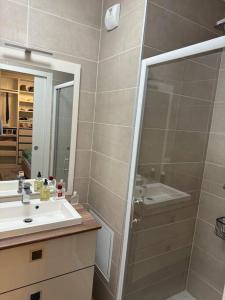 a bathroom with a shower and a sink and a mirror at Luxury House Porte VERSAILLES Eiffel in Paris +17 photos