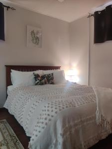 a bedroom with a bed with a white comforter at Studio at Berry Road in Suva