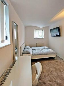 a bedroom with two beds and a window at R24, ROSE house in Ljubljana