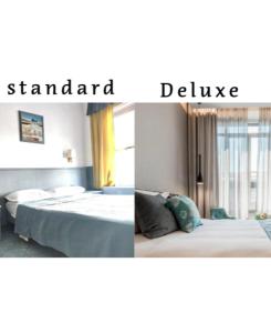 ミラノにあるHotel Vitruvioのベッド付きの部屋、ベッドルームの写真2枚