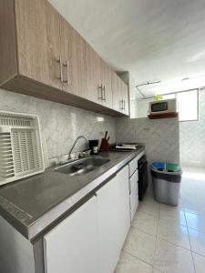 una cucina con lavandino e piano di lavoro di apartamento Santa Marta-Rodadero Blanquita205 a Santa Marta