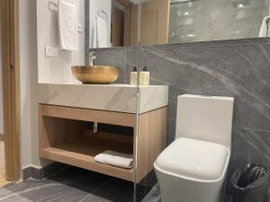a bathroom with a sink and a toilet at Hotel Parque 97 in Bogotá