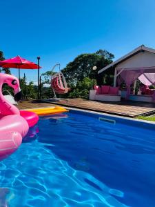 a swimming pool with an inflatable at Pousada Pink Village in Campos do Jordão