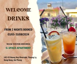 a flyer for a drinks promotion with two cocktails at G-space apartment in Hai Phong
