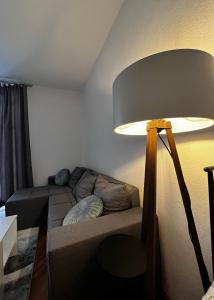 a living room with a couch and a lamp at Apartman RISTIC in Vranje