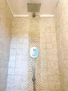 eine geflieste Dusche mit WC im Bad in der Unterkunft Dreamy LOFT con vista sul golfo giardino e Jacuzzi in Santa Margherita Ligure