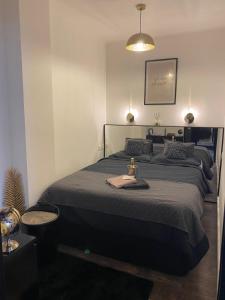 a bedroom with a large bed with a blanket at Denis&kanya in Nice