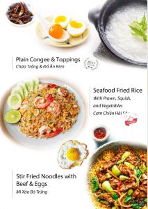 a collage of plates of food with rice and eggs at KunKin Garden Aparthotel in Ho Chi Minh City