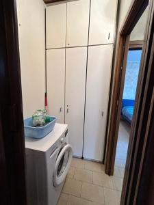 a bathroom with a toilet and a washing machine at Appartamento Mino in Magenta