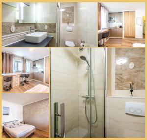 un collage di quattro foto di un bagno di Cosy RDC I Ambilly ad Ambilly