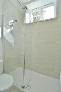 y baño con ducha y aseo. en Trade Digs - Contractors Accommodation - Stroud, 