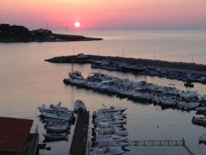 un grupo de barcos atracados en un puerto deportivo al atardecer en Scalo17, en Palermo