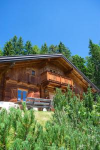 eine Blockhütte im Wald mit Bäumen in der Unterkunft Bergquellenhütte in Assling