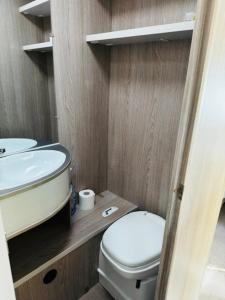 a small bathroom with a toilet and a sink at Reisemobil Zentrum Berlin in Berlin