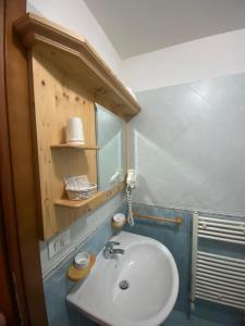 un bagno con lavandino e specchio di Hotel Aplis a Ovaro