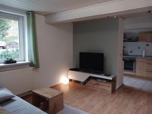a living room with a flat screen tv and a couch at Ferienwohnung Waldblick in Freudenstadt