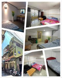 un collage de cuatro fotos de una habitación con camas en Lavendrata I, en Phnom Penh