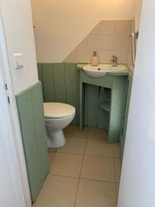 a bathroom with a toilet and a sink at Studio cosy avec clim 33m2 in Aimargues