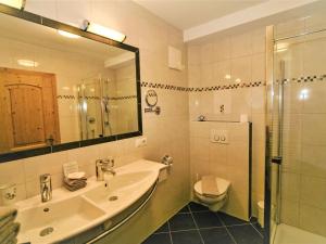 ein Badezimmer mit einem Waschbecken, einem WC und einem Spiegel in der Unterkunft Apartment Apartment Wallischer Johann by Interhome in Aschau