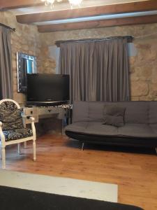 - un salon avec un canapé et une télévision dans l'établissement POSADA LAS MOZAS DEL AGUA DE GABY Y TINO, à Ríocorvo