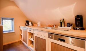 a kitchen with a sink and a counter top at Haus zu den Büschen 04 in Wustrow