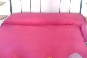 ein rosa Bett mit einem Metallkopf in der Unterkunft Studio with wifi at Torremolinos 1 km away from the beach in Torremolinos