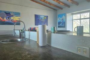 cocina con fregadero y encimera en Villa Ballena Art Project, en La Cruz