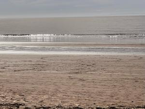 an empty beach with the ocean in the background at Hooper's Sandy Beach Guest Rooms in Swansea +14 photos