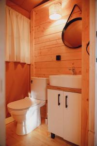 a bathroom with a toilet and a sink at Glamping Mazury - Przystań Jeziorany in Jeziorany