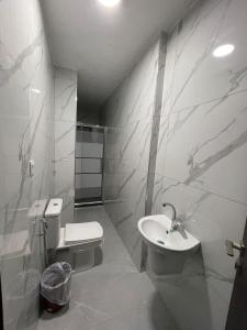 ein Bad mit einem WC und einem Waschbecken in der Unterkunft شقق الريم in Ţāb Kirā‘