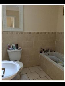 een badkamer met een bad, een toilet en een wastafel bij Holiday house in quiet housing estate near Kilkenny in Carlow