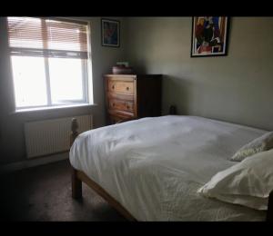 卡洛的住宿－Holiday house in quiet housing estate near Kilkenny，一间卧室配有一张床、一个梳妆台和一扇窗户。
