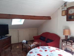 een woonkamer met een rode bank en een tv bij Appartement Vieux-Boucau-les-Bains, 3 pièces, 4 personnes - FR-1-379-161 in Vieux-Boucau-les-Bains