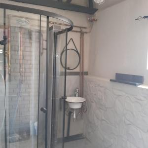 un bagno con doccia e lavandino di At Ease Road Lodge a Zeerust Altre 7 foto