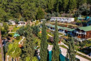 an aerial view of a resort with a pool and trees at Angels Garden Hotel in Olympos