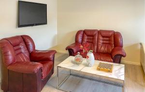 2 lederen stoelen en een tafel in de woonkamer bij Amazing Apartment In Vimmerby With Kitchen in Vimmerby