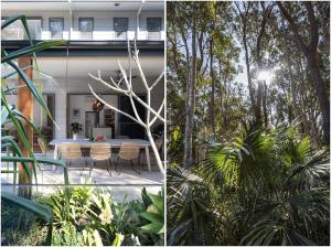 two pictures of a house with a table and trees at Always Summer Boomerang in Boomerang Beach