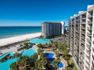 an aerial view of the hotel and the beach at Edgewater Villa 2406 in Panama City Beach