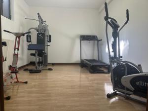een fitnessruimte met diverse hometrainers in een kamer bij Villa 3 in Cassano dʼAdda