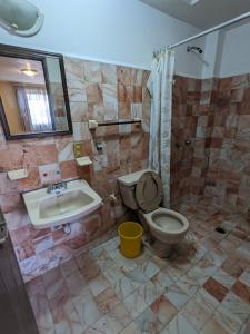 ein Bad mit einem WC und einem Waschbecken in der Unterkunft Hotel del Parque in Uruapan del Progreso