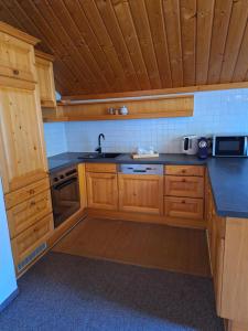 a kitchen with wooden cabinets and a sink at Haus Rieder in Pfarrwerfen