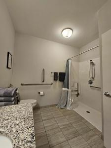 een badkamer met een douche en een toilet bij 2 Bedroom 2 Bathroom New Apartment Close To Mayo! in Rochester