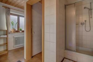 een badkamer met een douche en een inloopdouche bij Ferienwohnungen Mayr in Bad Wiessee