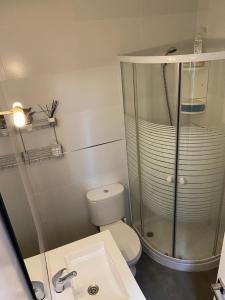 トレモリノスにあるCarolina en Joan Miroのバスルーム(シャワー、トイレ、シンク付)