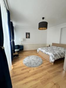 a bedroom with a bed and a chair and a rug at Magnifique appart côté Cathédrale in Strasbourg +21 photos