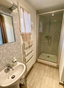 bagno con lavandino e doccia con doccia di Villa Pierre SANTONI a Porticcio
