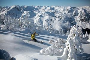 a person is skiing down a snow covered mountain at Grand studio à la montagne in Ax-les-Thermes +3 photos